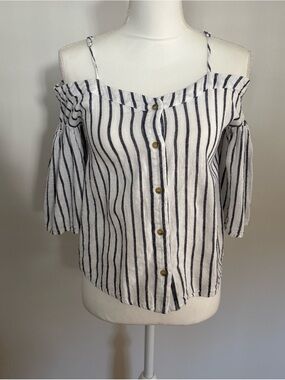 BP striped off-shoulder Black & White top w/spaghetti straps & drop sleeves XS